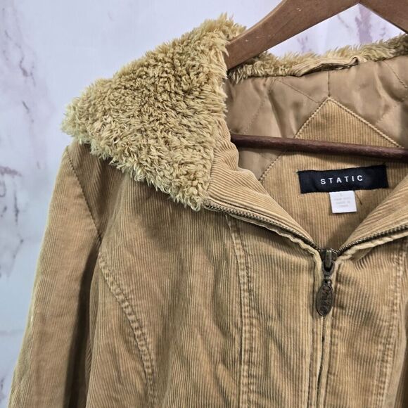 Vtg Y2K Jacket Women Large Tan Sherpa Teddy Fuzzy Corduroy Coat Mob Mudd 90s - Picture 2 of 14